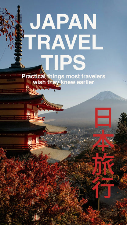 Book cover with Japanese temple, Mount Fuji, and text about travel tips.